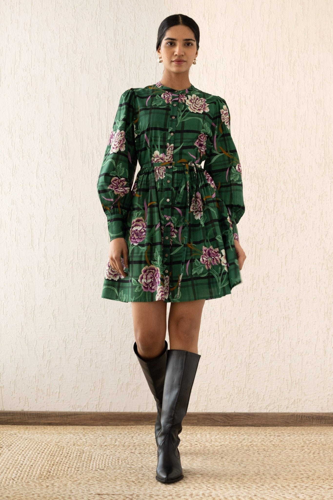 Gizela Dress Tartan Rose Pine