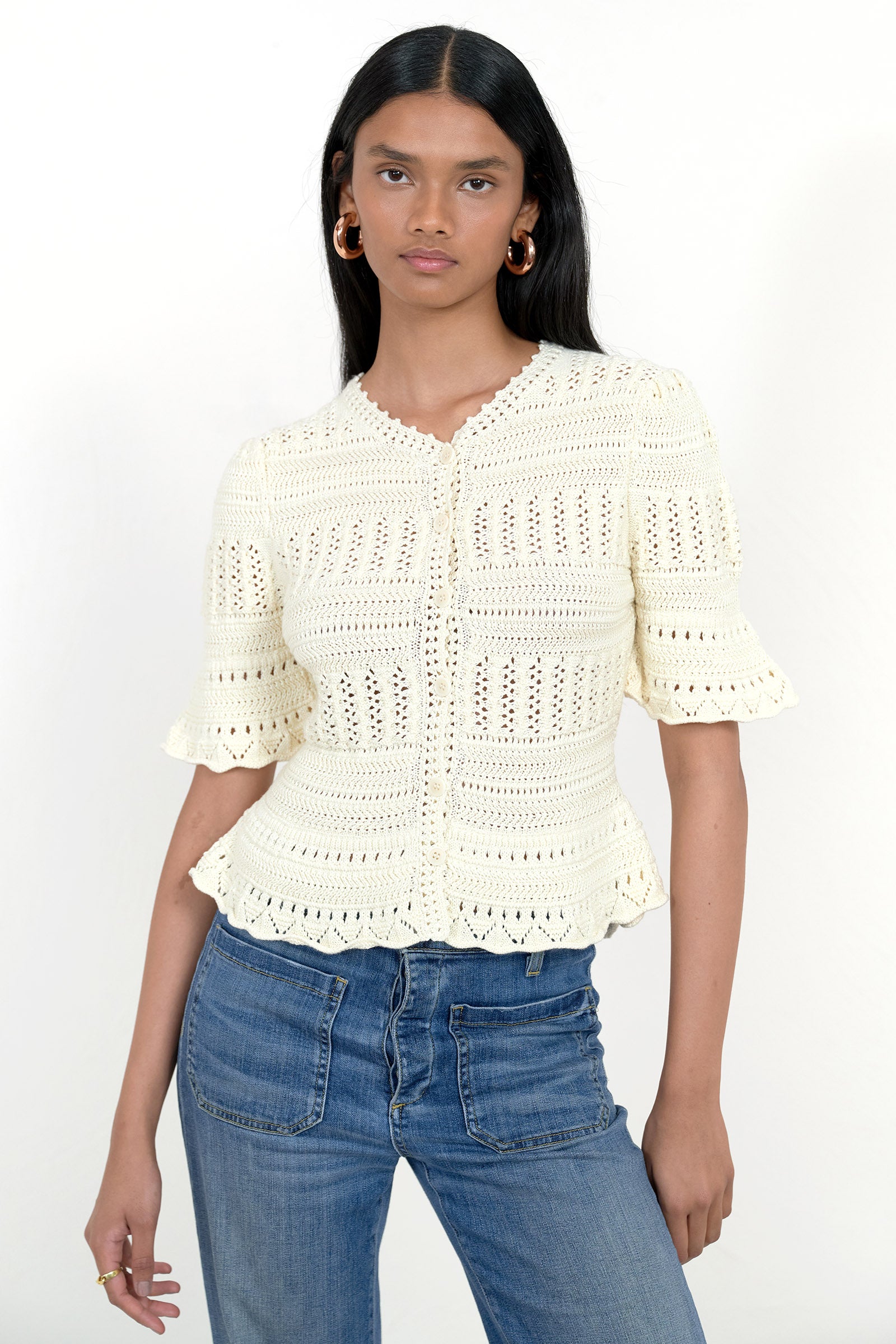 Laura Crochet Cardigan Ivory - Hand-Crocheted Cotton Cardigan