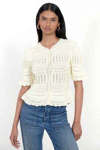 Laura Crochet Cardigan Ivory - Hand-Crocheted Cotton Cardigan