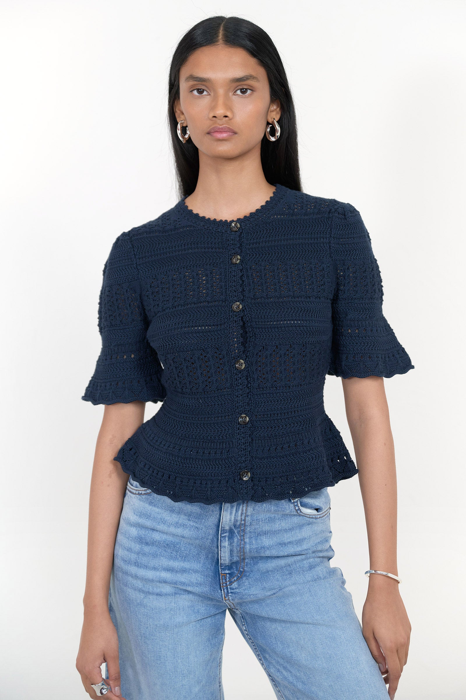 Laura Crochet Cardigan Navy