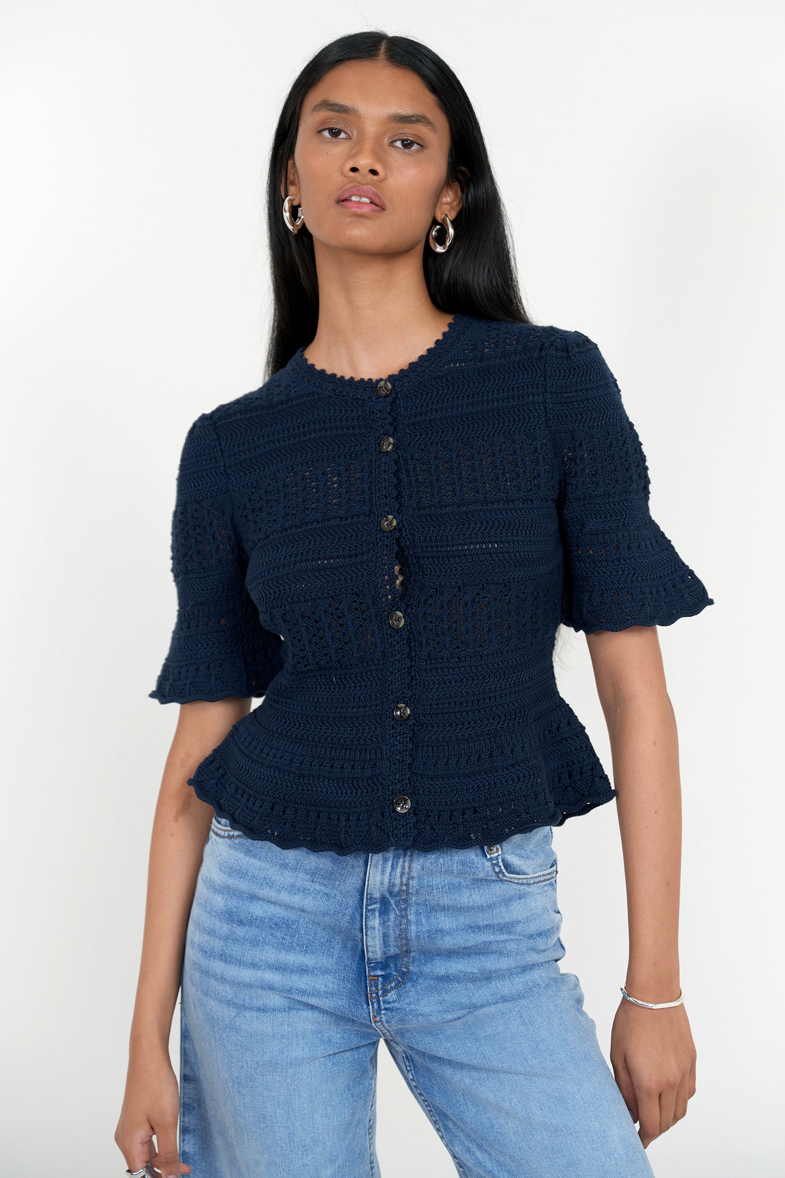 Laura Crochet Cardigan Navy