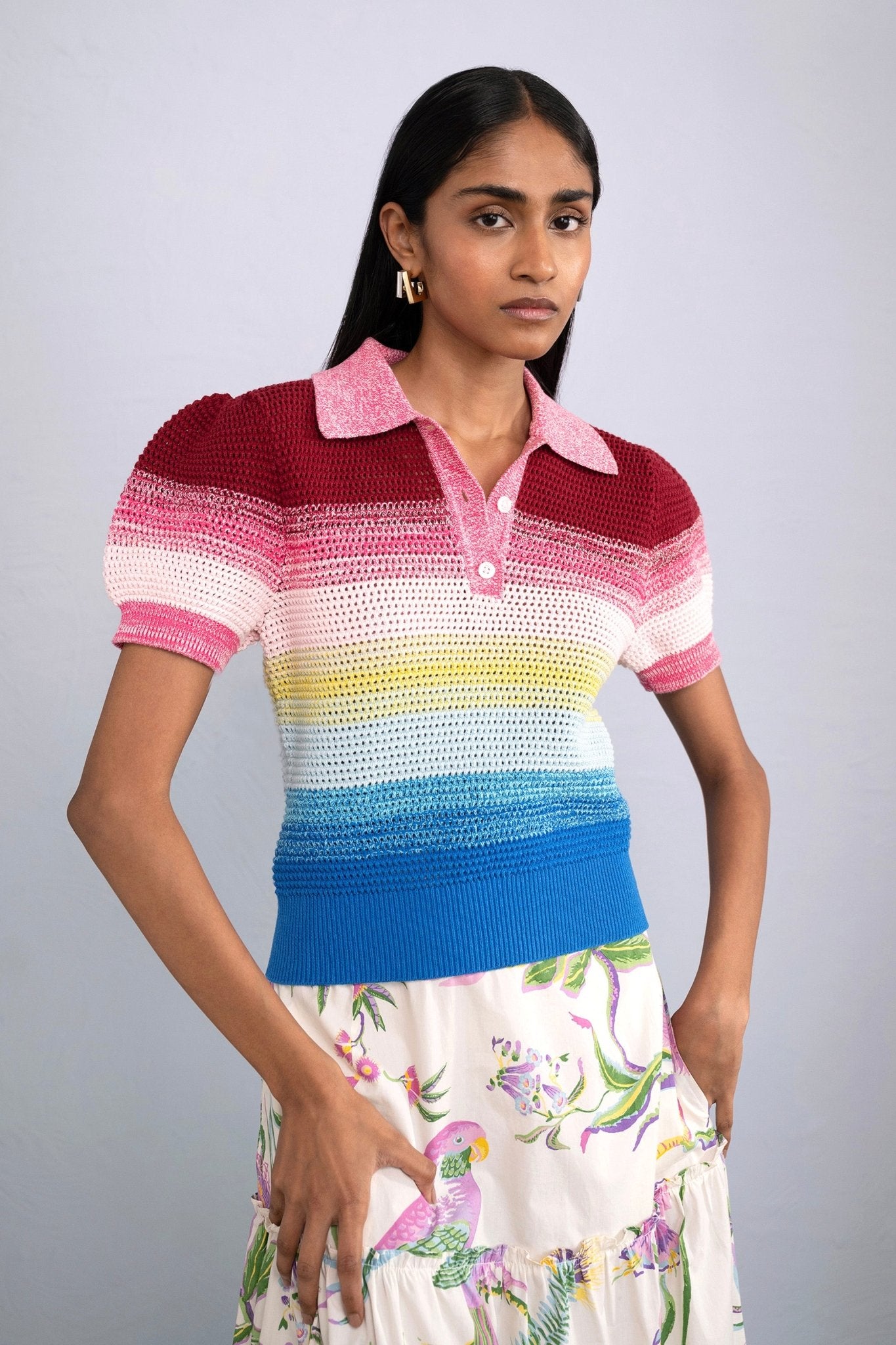 Front view of model wearing  Lily Polo Bloom Ombre