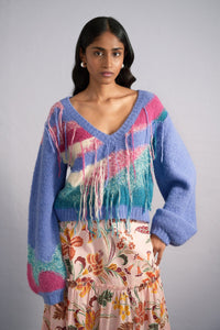 Maya V - Neck Feather Print Sweater