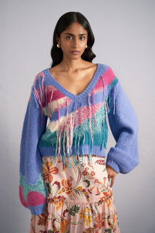 Maya V-Neck Feather Print Sweater