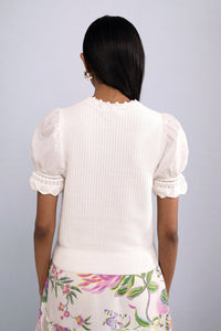 Back view of model wearing Patti Crewneck in Ivory