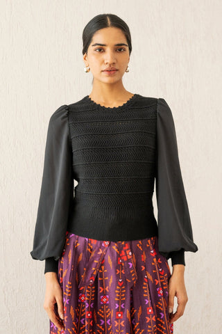 Rosie Crochet Crewneck Black