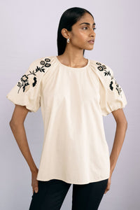 Santos Top Floral Embroidery Oyster