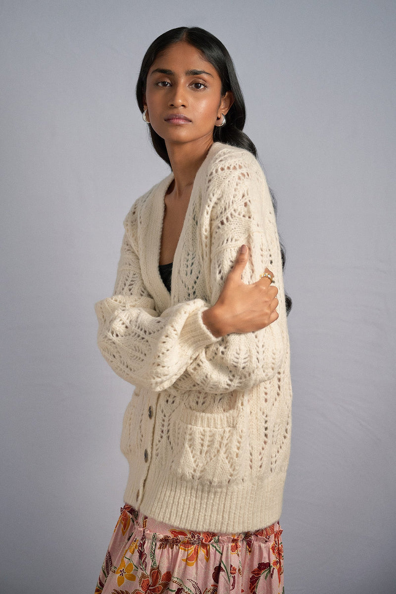 Cream lace cardigan women's best sale