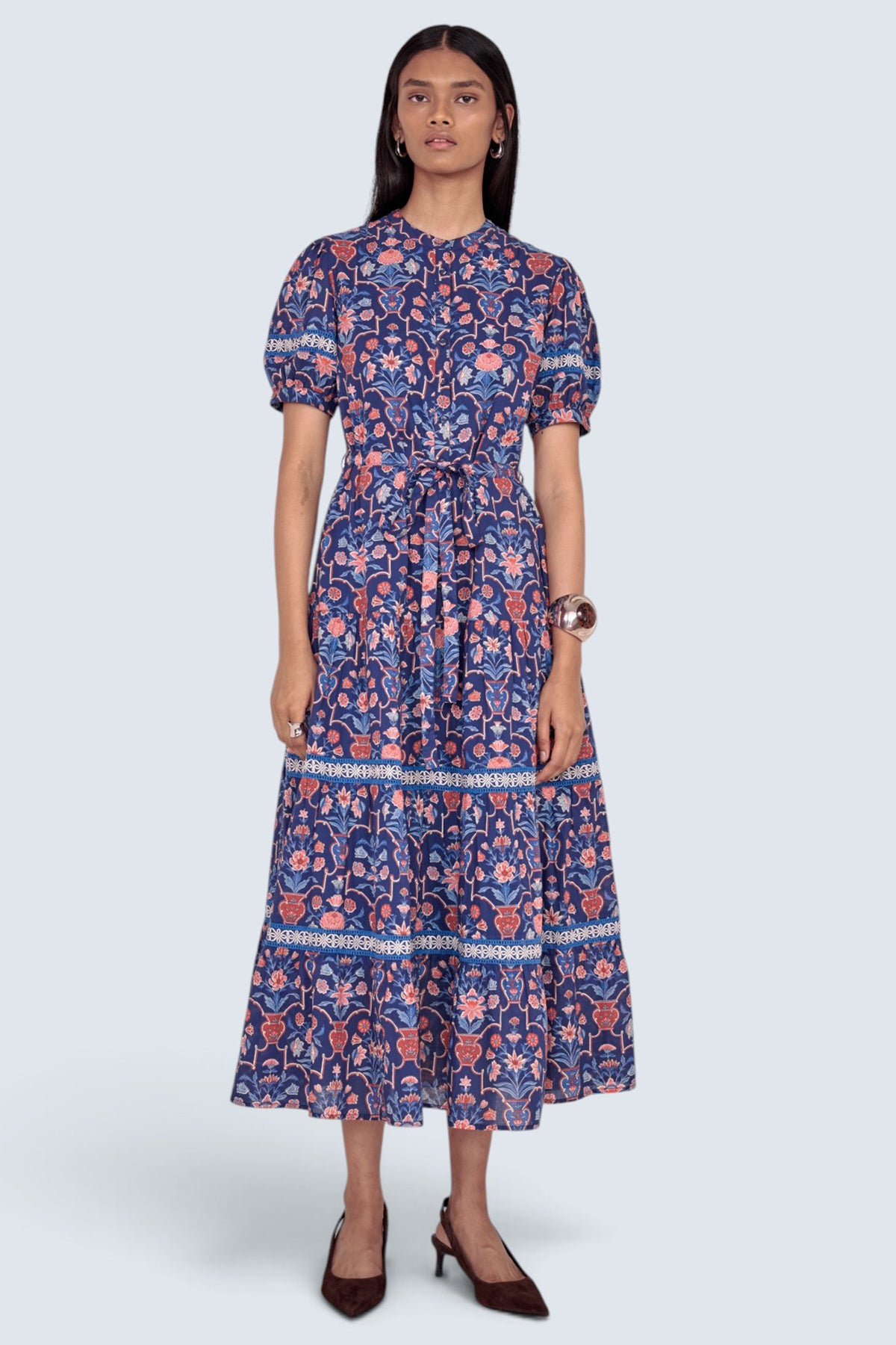 Saylor Dress Floral Vase Medieval Blue