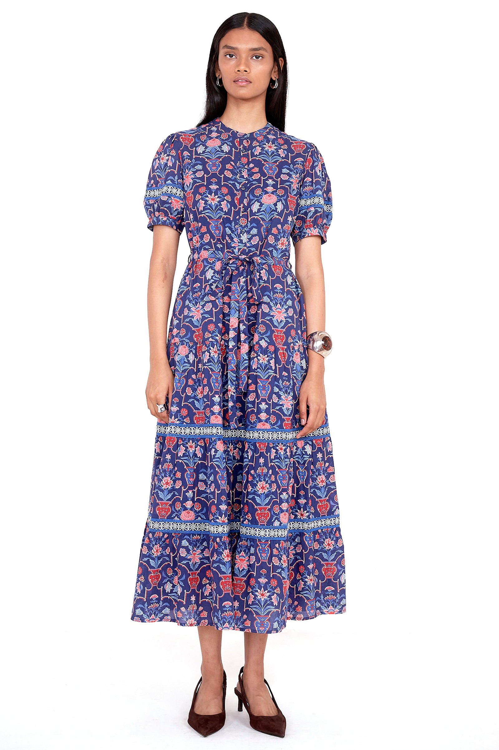 Saylor Dress Floral Vase Medieval Blue