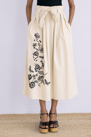 Tobias Skirt Floral Embroidery Oyster