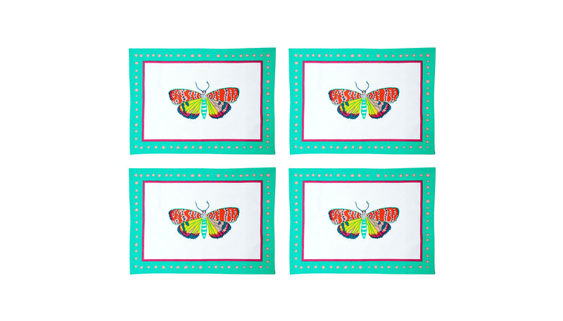 A pack of 4 Magical Animal Placemats, Flitter Butterfly , Cotton Linen